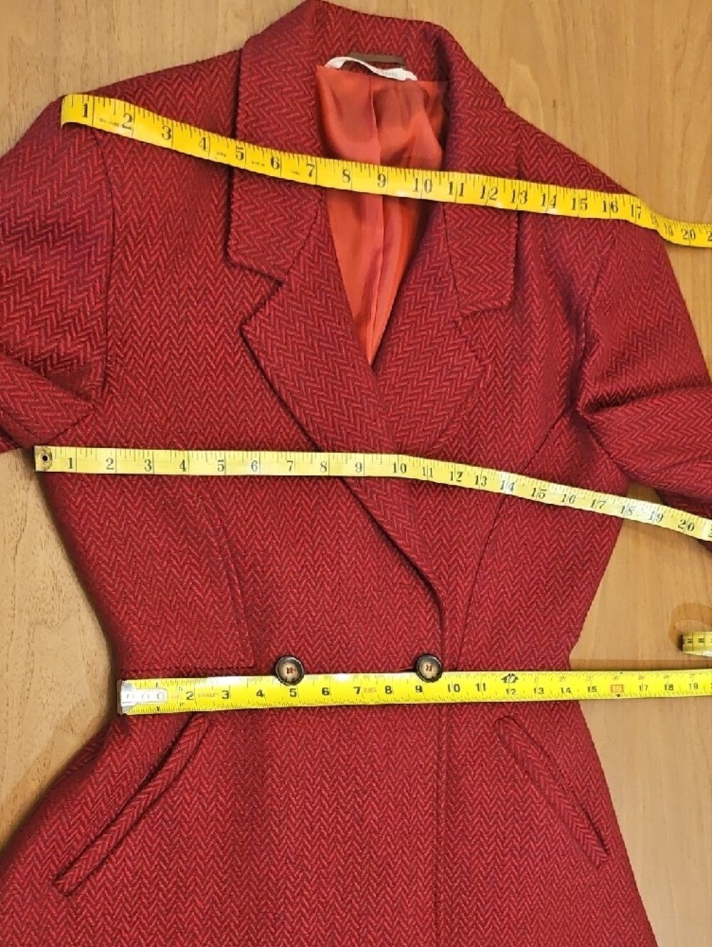 Vintage MaxMara Mainline Red Virgin Wool Blazer & Skirt Suit Size 6 - Picture 9 of 16